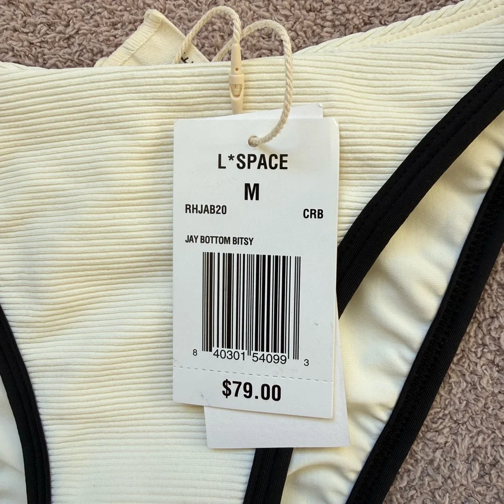 NEW - L*SPACE - Ribbed Jay Bikini BITSY Bottom - CREAM/BLACK - Picture 3 of 6